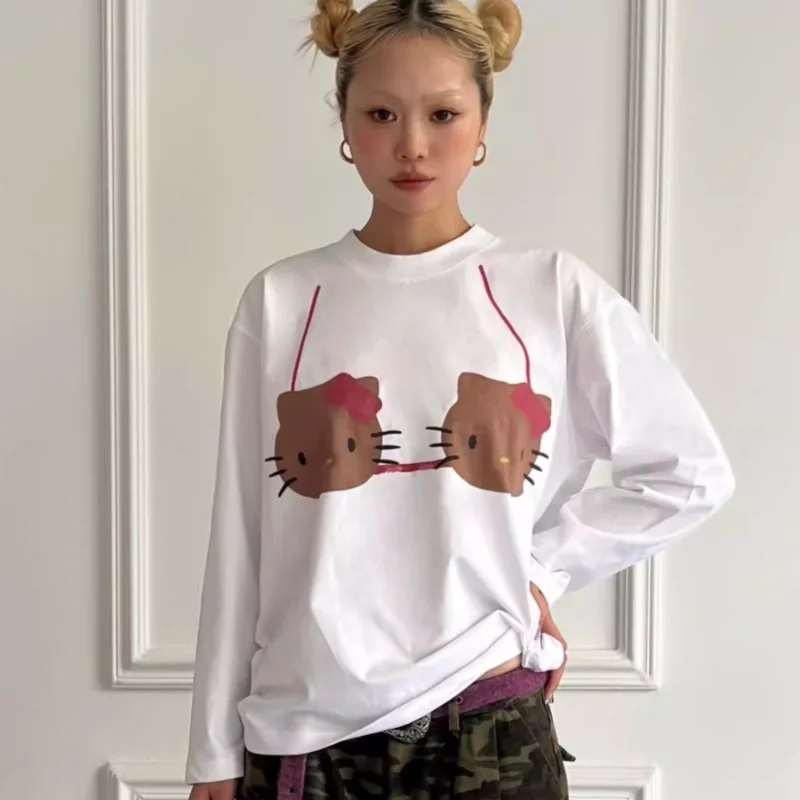 

New Hello Kitty print T-shirt women's autumn new loose women's top breathable oversized t shirt cartoon Sanrio women's T-shirt