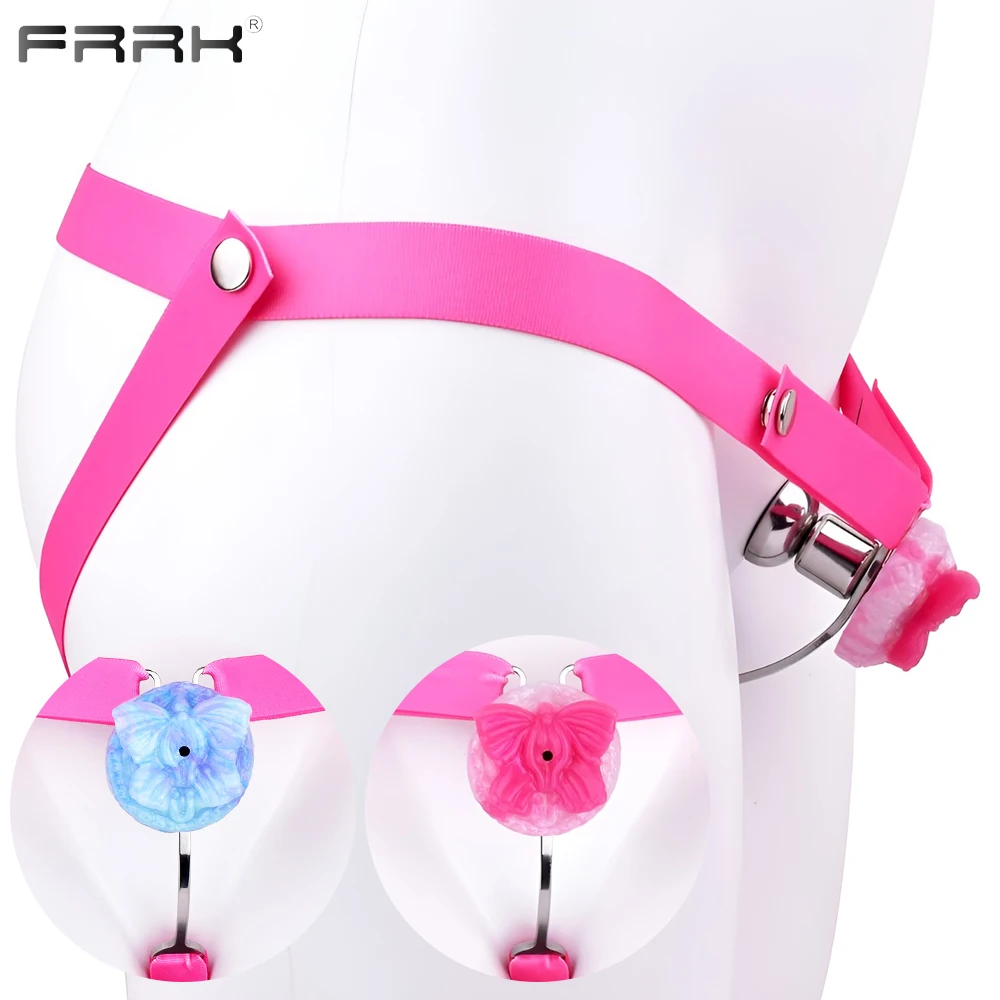 FRRK Detachable Urethral Clitoris Inverted Chastity Belt Cock Cage with Elastic Adjustable Strap for Men to Women Transformation