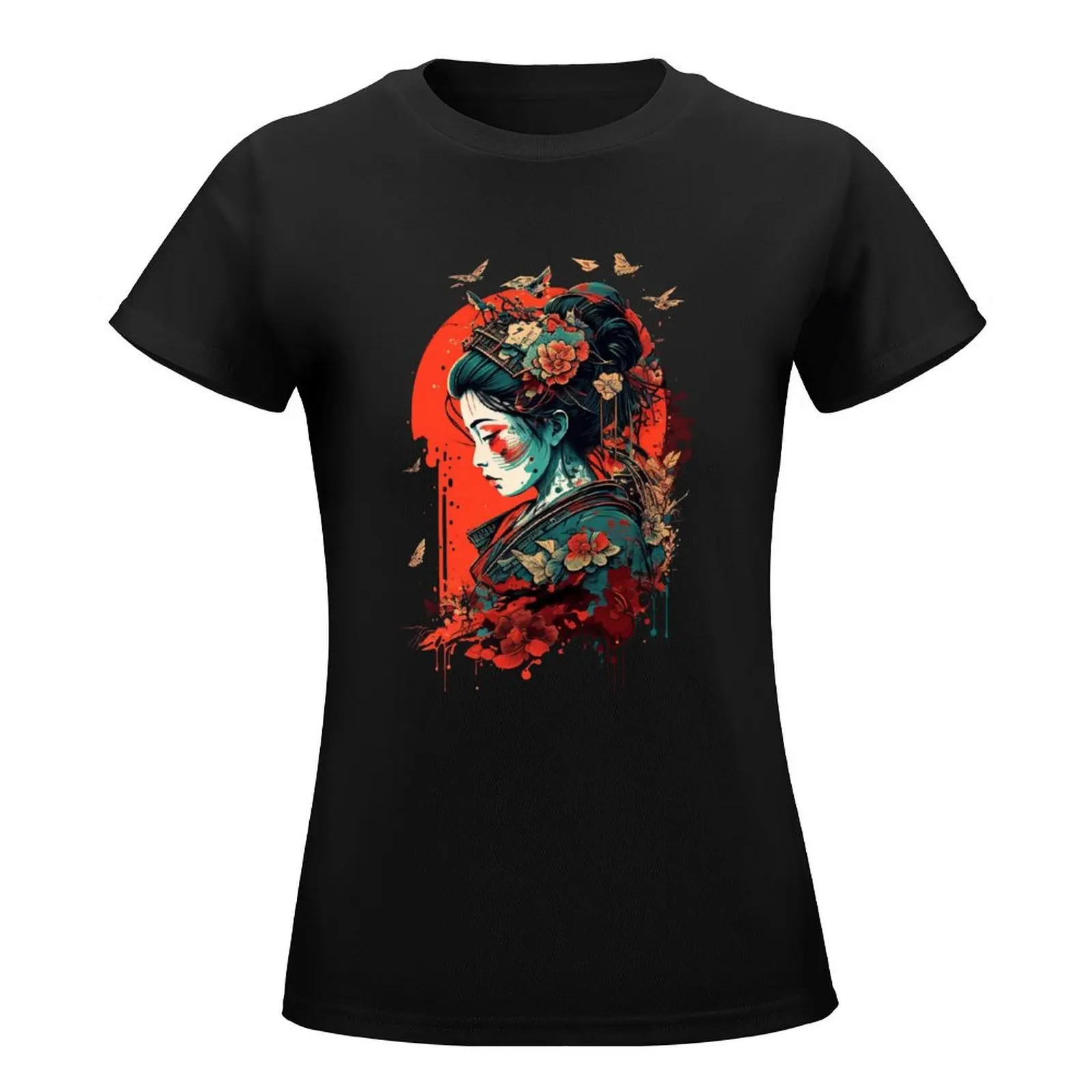 geisha T-Shirt animal print shirt for girls Aesthetic clothing shirts graphic tees t shirts for Women graphic