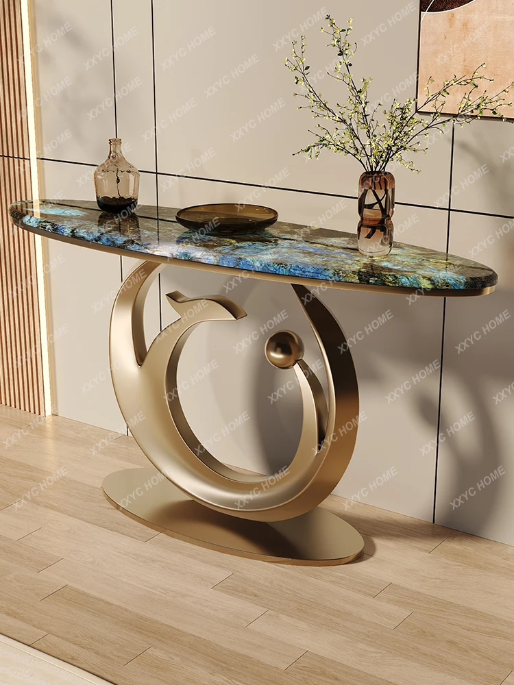 Modern Light Luxury Stone Plate Console Tables Living Room Entrance Side View Door-to-Wall Aisle Corridor Console Storage Rack