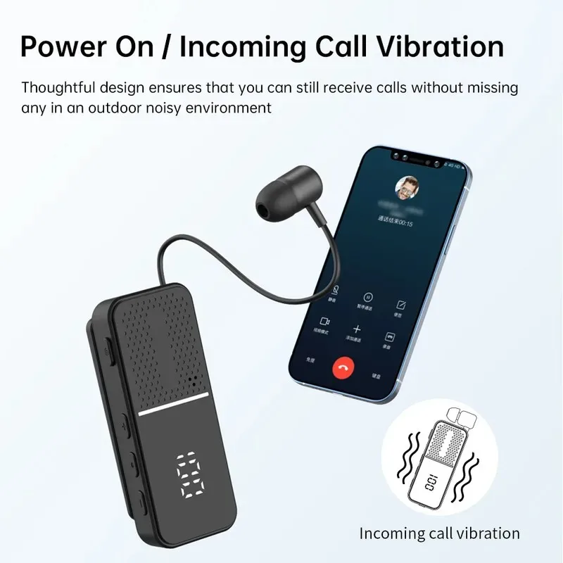 Lavalier Business Bluetooth 6.0 Earphone Talk/Music 50H With Mic Noice Cancelling One-Click Photo LCD HIFI Wireless Headset