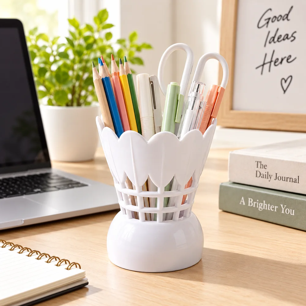 Multifunctional Badminton Pen Holder Creative Stable Round Base Shuttlecock Pen Cup Shuttlecock Shape Makeup Brush Storage
