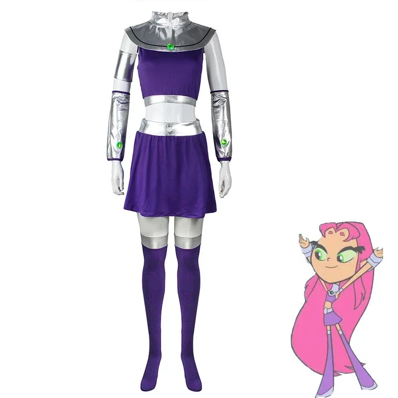 Anime Teen Titans Superhero Starfire Koriand'r Cosplay Costume Adult Women Skirt Bodysuit Halloween Outfit Uniform Suit Party