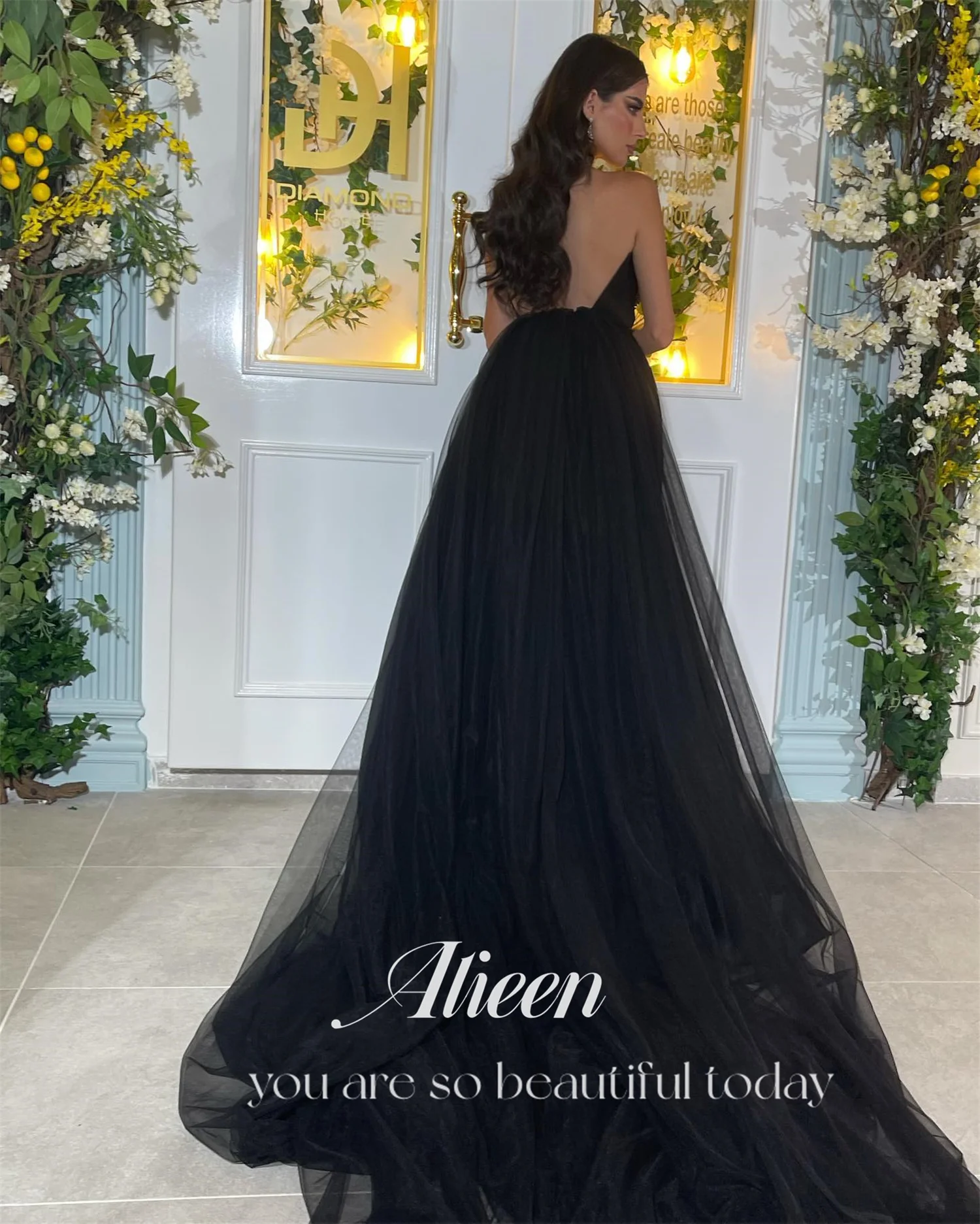 Aileen Long Tail Black Shiny Customized Wedding Party Dress Luxury Evening Dresses 2024 Elegant Woman Gala Prom Graduation Women