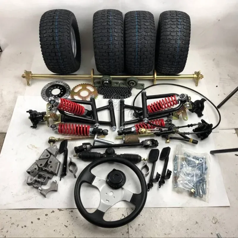 Homemade go-kart accessories, four wheel off-road steel pipes, modified frame, front and rear suspension, steering, rear axle