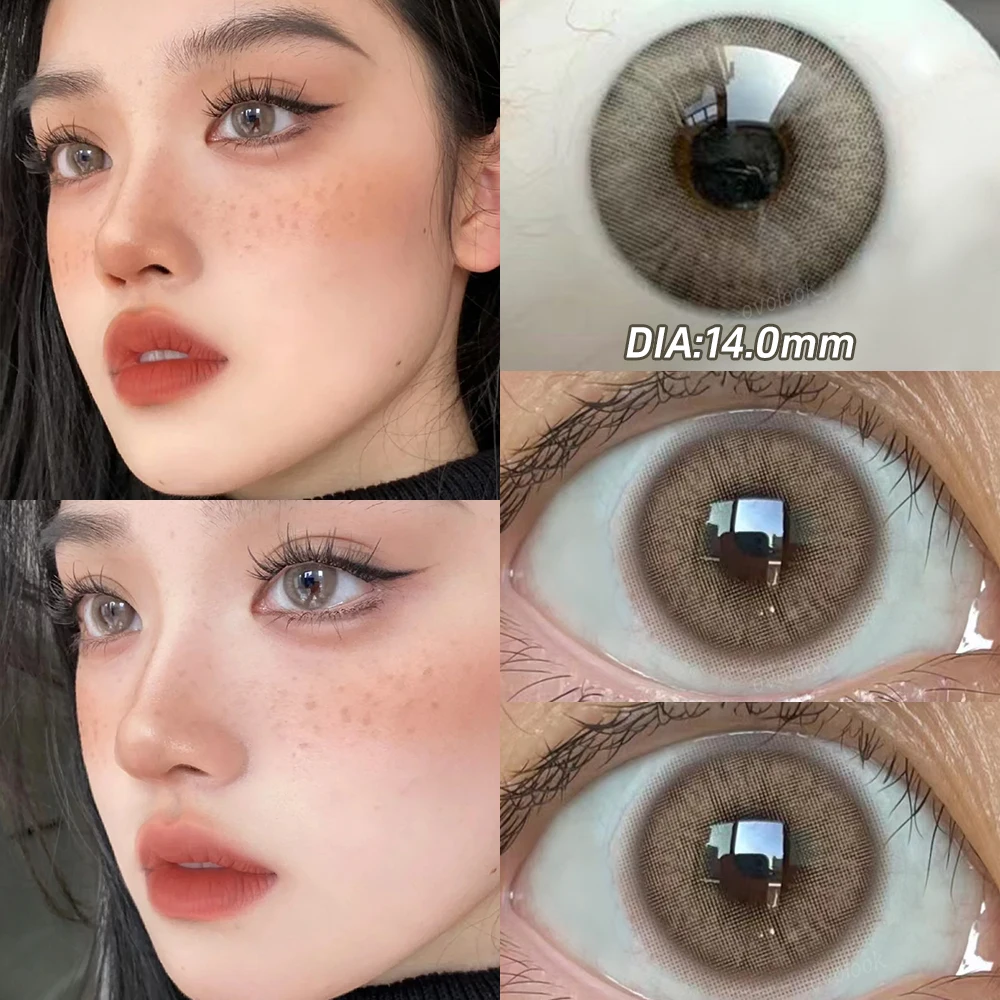 OVOLOOK-Lentes de Contato Rosa para Miopia, Beauty Eye, Pupilas Naturais, Cinza, Marrom, Azul, Lentes Moda, 1 Par