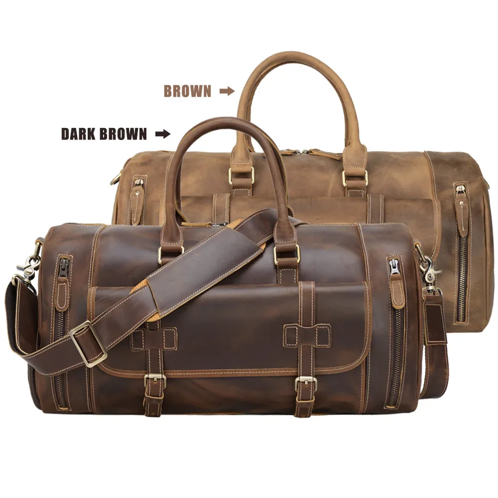 Factory Supply Latest Design Top Grain Crazy Horse Leather Travel Duffle Bag Overnight  With Shoe Compartment