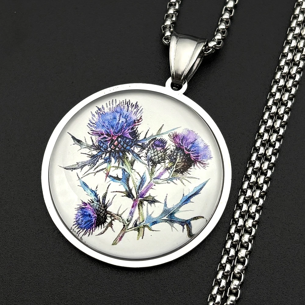 Retor Scotland Thistle Flower Chain für Damen und Herren, Edelstahl, Glas, dunkle Landhaus-Punk-Ästhetik, Halskette, Schmuck, Geschenke – Detail 5