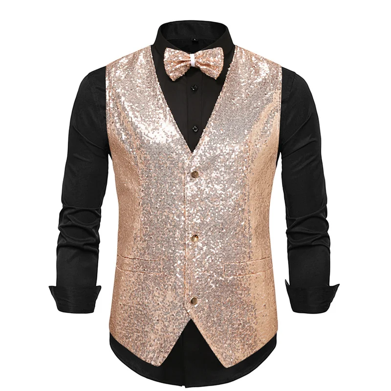 2024 New Men Wedding Ball Party Sequins Suit Vests Fashion Singers Stage Performances Luxury Dress Tops