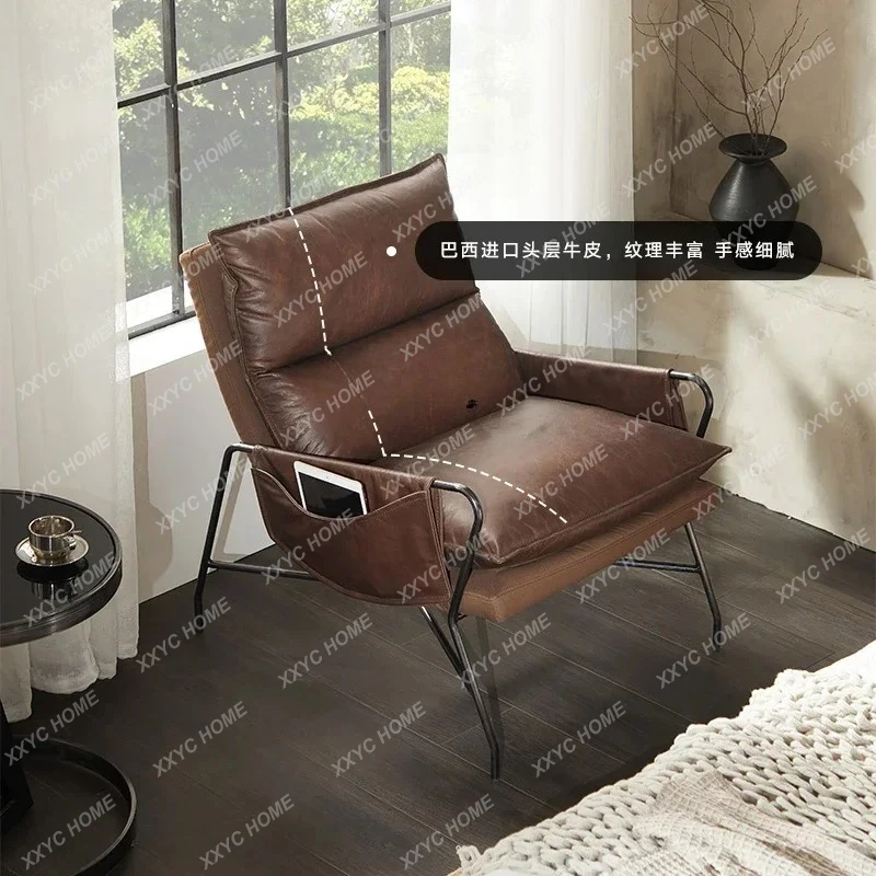 TTTTNordic Designer Living Room Leather Sofa Chair Retro, Light Luxury Post-modern Simple Single Sofa53