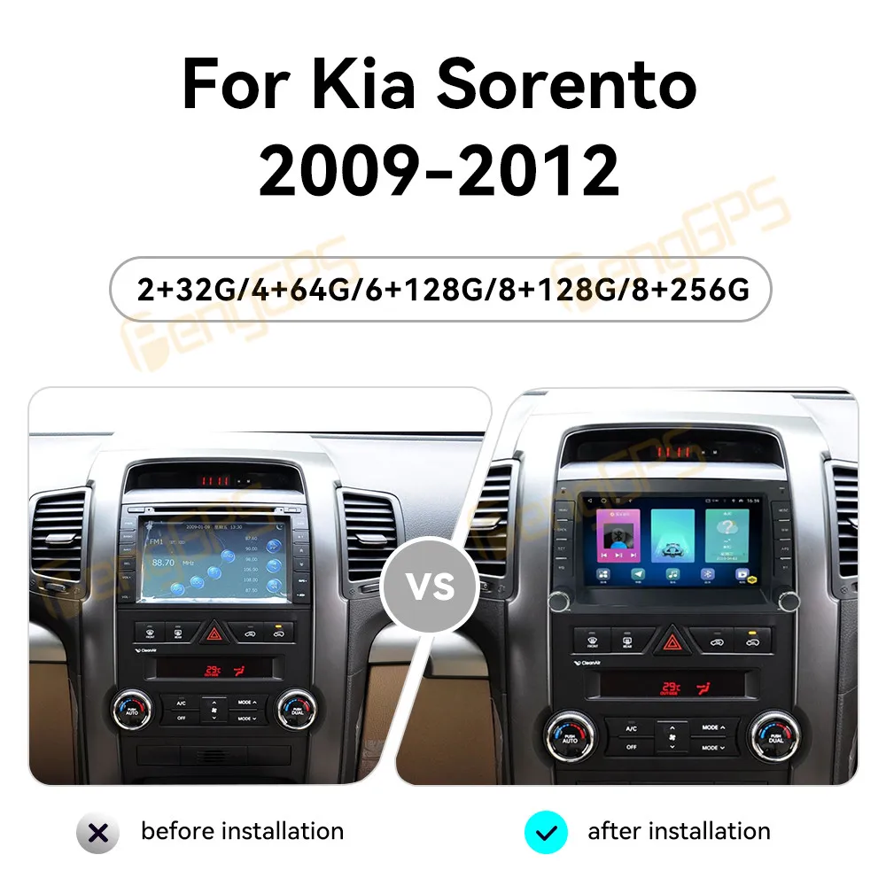 

7 Inch Android 14 CarPlay Car Radio For Kia Sorento 2009-2012 Touch Screen Multimedia Player GPS Navigation Head Unit DSP Auto