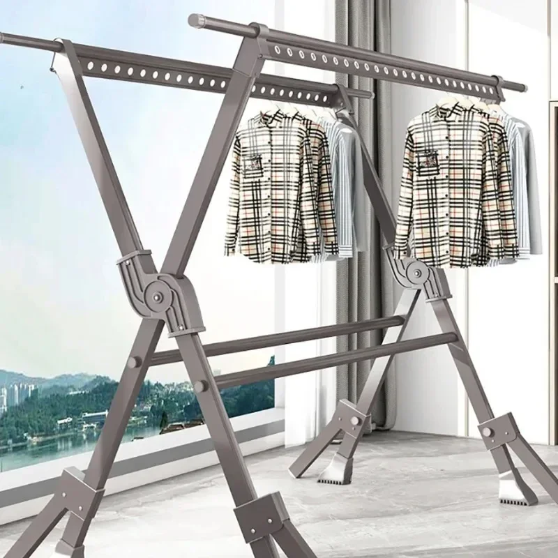 Aluminum Alloy Retractable Clothes Hanger Folding Clothing Hangers Home Balcony Simple Clothes Quilt Drying Storage Rack