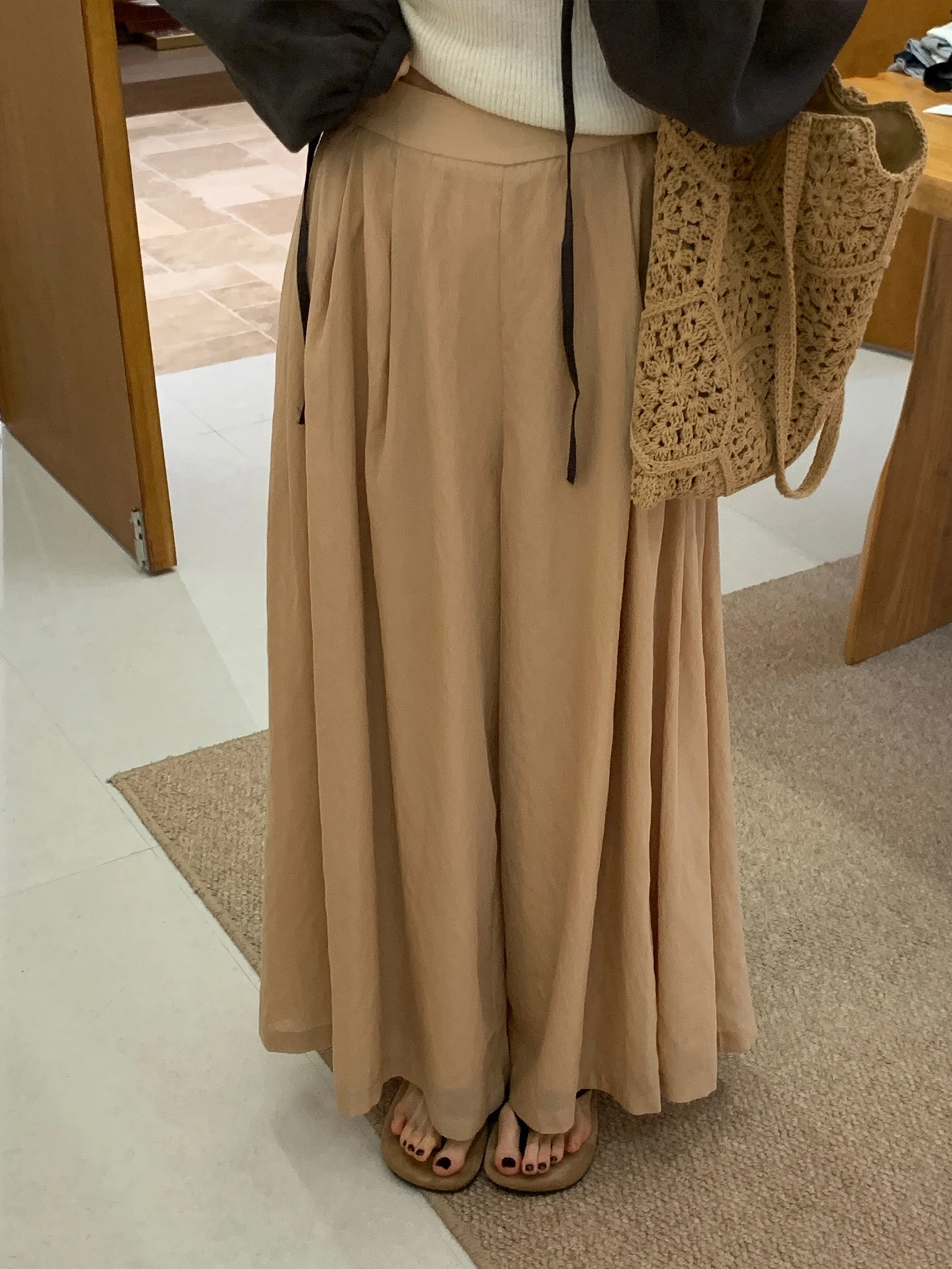 

High Waist Wide Leg Pants Women's Casual Trousers Khaki Color Draping Skirt Pants Spring Summer Fashion Korean Style