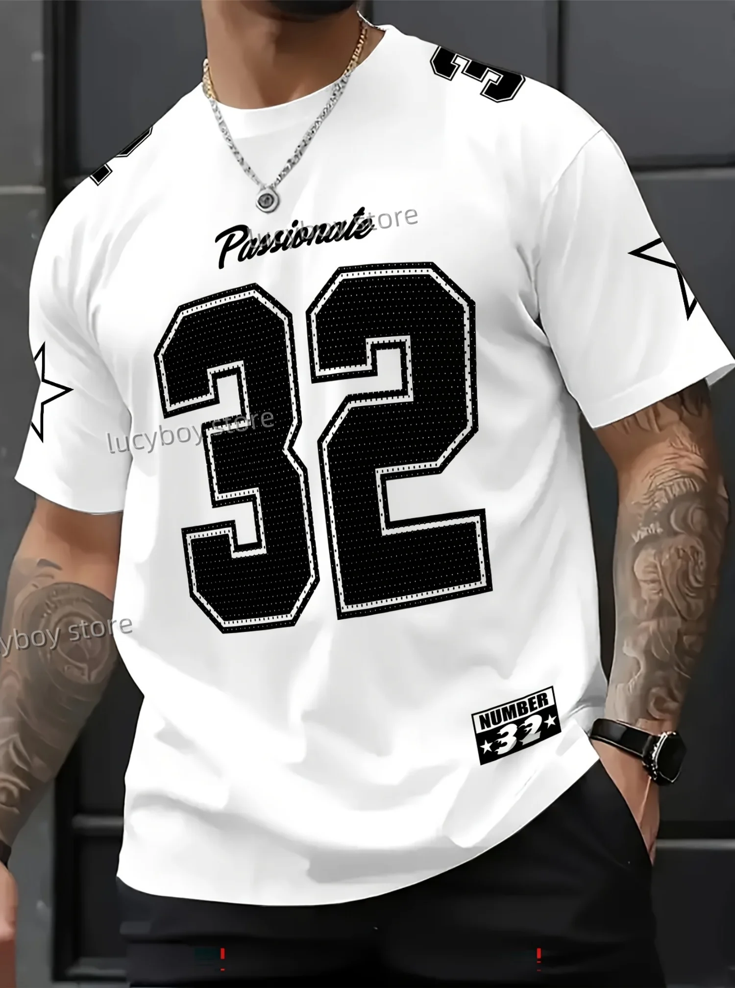 2025 new in Men NO.32 Print  American Style T-Shirt Man Short Sleeve O- Neck sport Tee Vintage Basketball T-shirt Men Clothes image 3