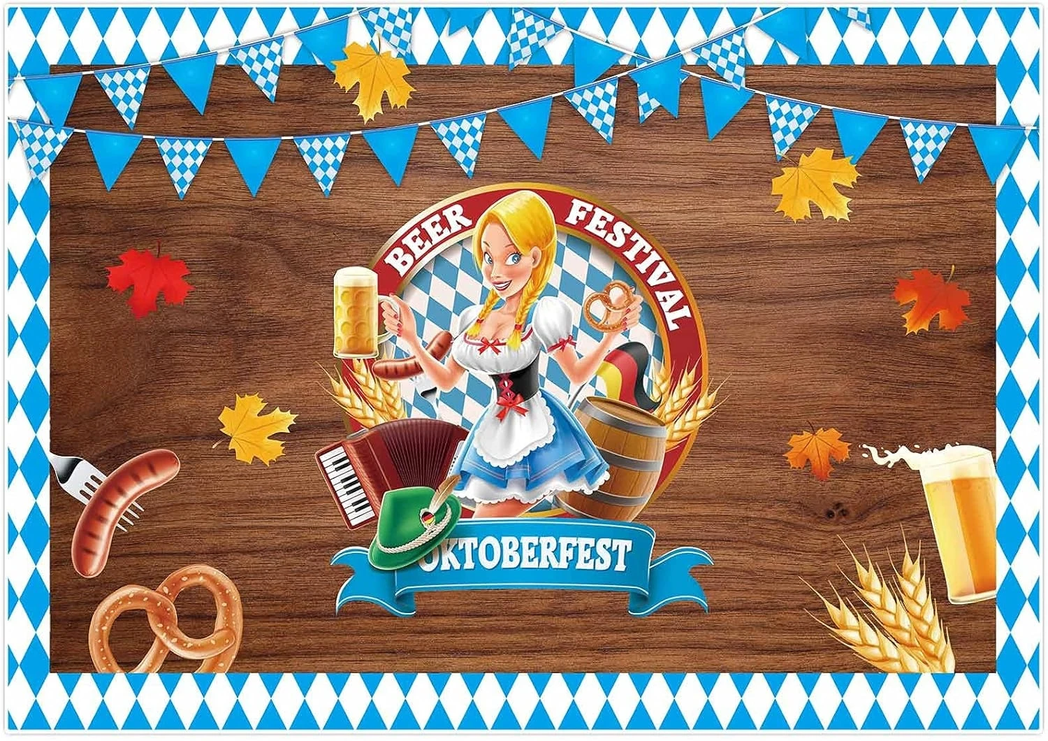 木製オクトーバーフェスト女性男性青と白のビール祭り誕生日背景パーティー用品写真スタジオの背景