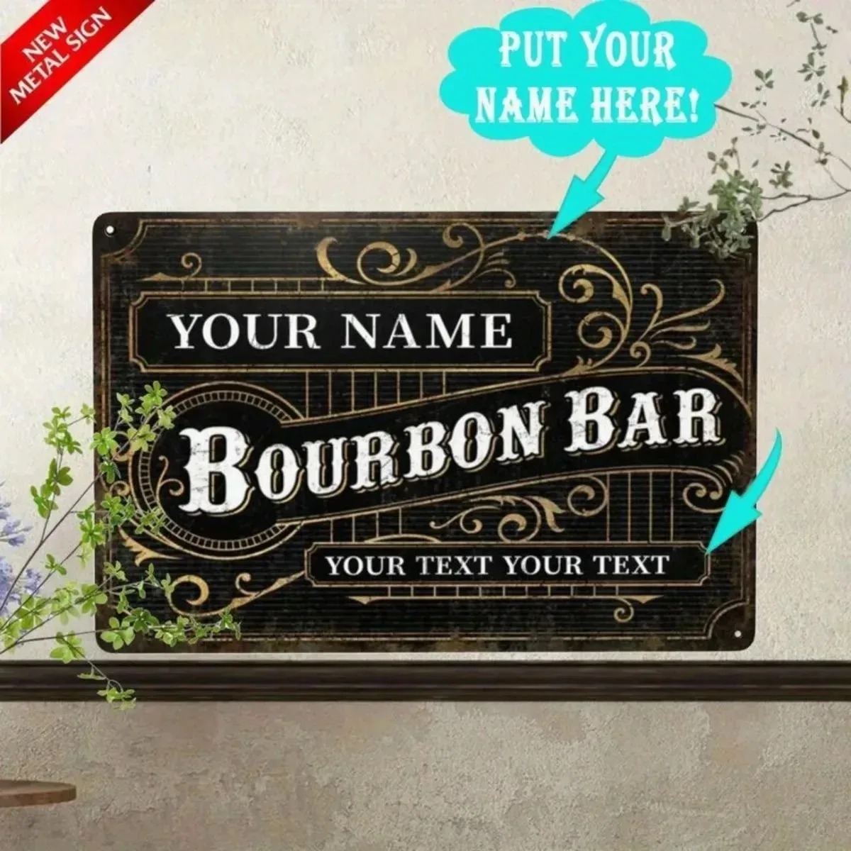 [2D Flat] 1pc Personalized Custom Logo Vintage Iron Plaque Waterproof Dust Resistant Pre Drilled Holes Retro Bar Household Wall