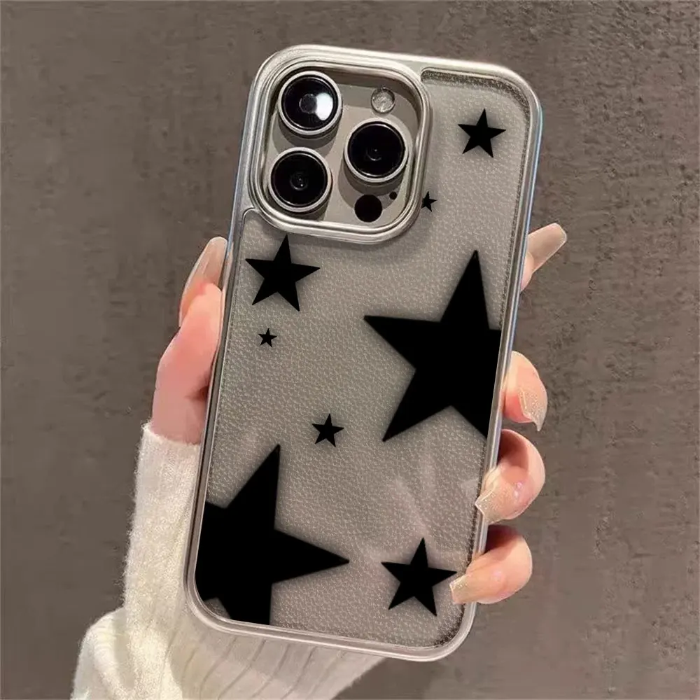Black Star Electroplated Clear Phone Case For iPhone 17 Pro Max 16 15 14 16 13 12 11 Pro 15 Plus 17 Air Shockproof TPU PC Cover