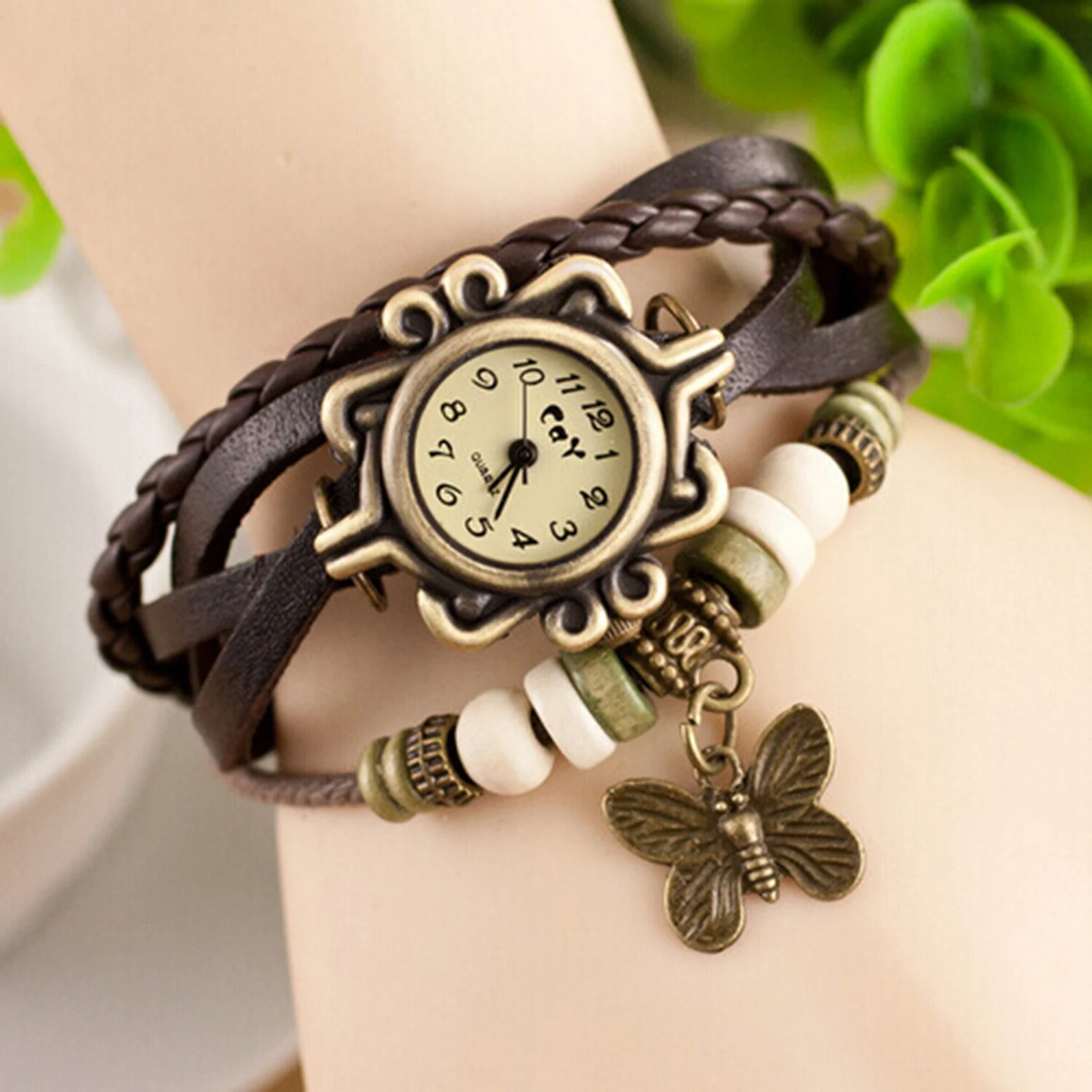 2023 New Women\'s Watch Retro Leather Bracelet Tree leaf Decoration Wrist Watch Ladies Quartz Watch relogio feminino часы