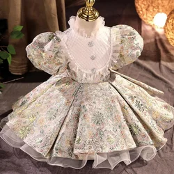 Girls Spanish Floral Ball Gown Baby Royal Lolita Princess Dresses Infant Birthday Christening Dresses For Girl Easter Eid A1197