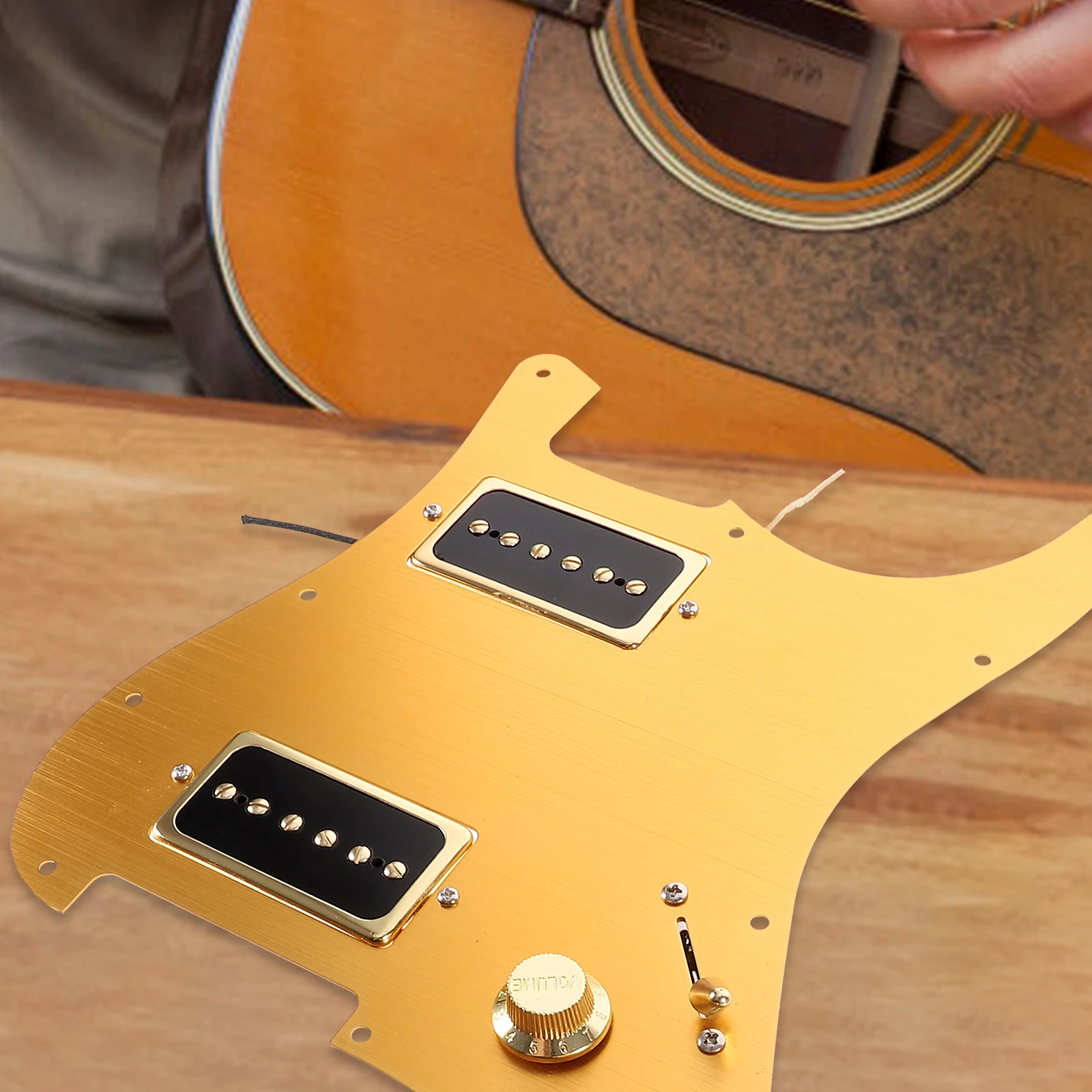 

Loaded Dual Coil Humbucker Pickguard Pickups Set Control Knobs with Back Plate for Electric Guitar 08 (Golden)