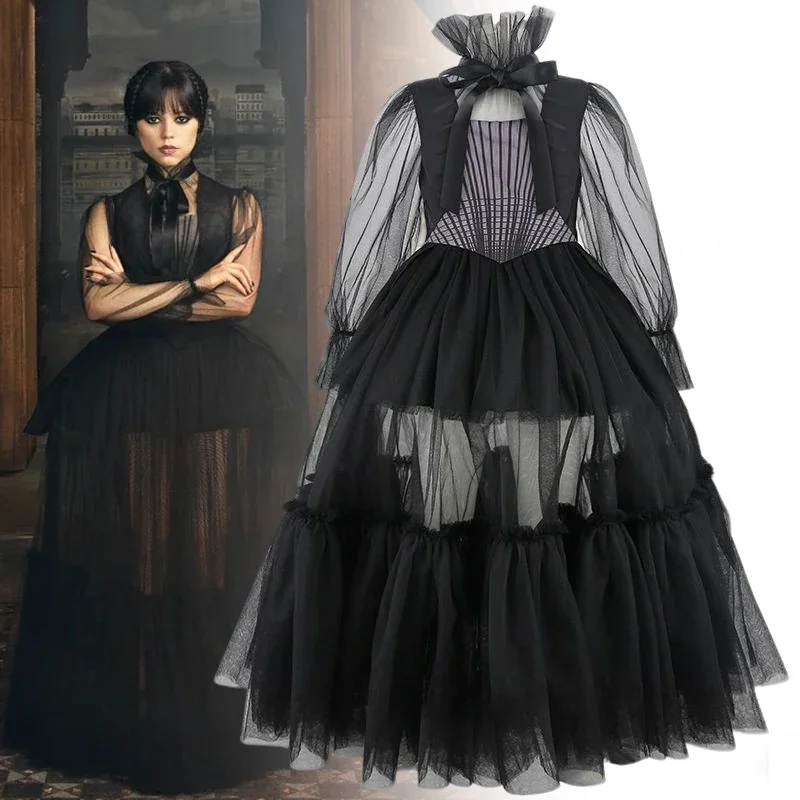 

New Halloween costume girl black lace princess dress autumn long sleeve girl special occasion party costume girl cosplay costume