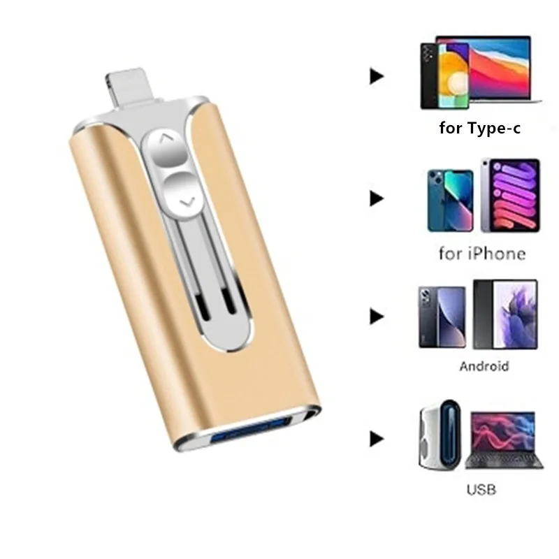 USB-накопитель для телефона 256 ГБ 4 в 1 для iphone iPad Android ПК Внешний накопитель 128 ГБ 64 ГБ Флешка Type-C 1 ТБ 2 ТБ PENDRIVE 3.0
