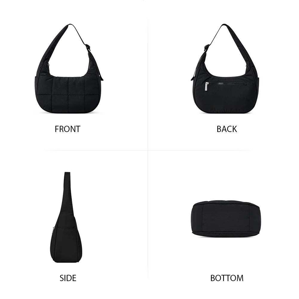 

Puffer Crescent Bag for Women Quilted Underarm Bag Nylon Adjustable Strap Handbag with Zipper Hobo Bag for Work Travel