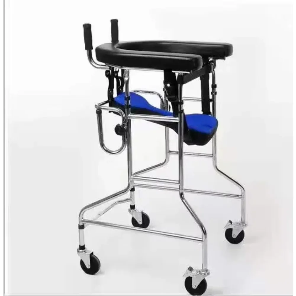 4 Wheels Handicapped Rehabilitation Training Children Adults Stand Disabled Walker Walking Aid