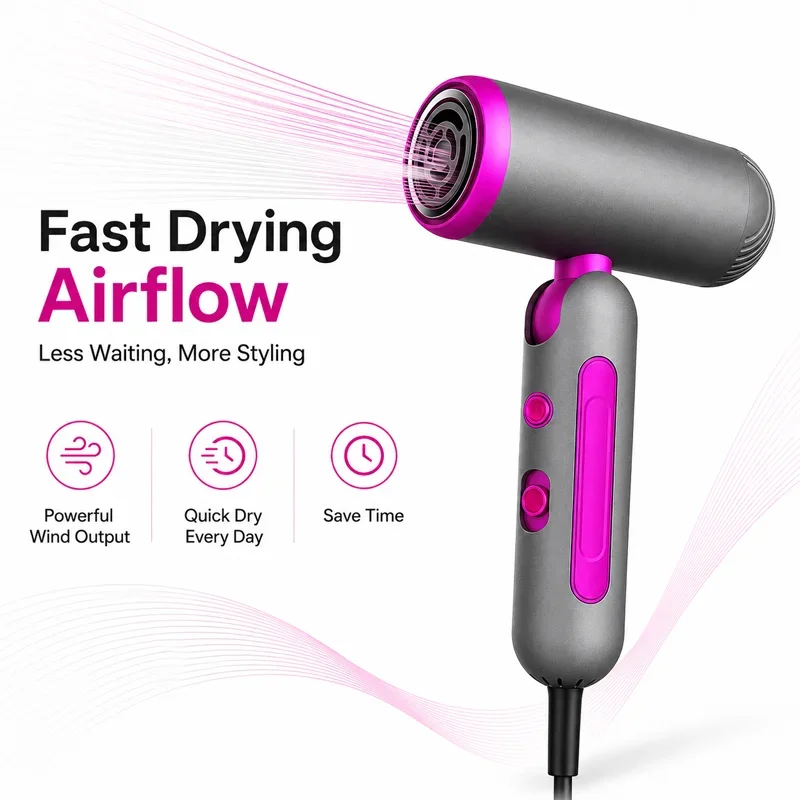 Portable Foldable Hair Dryer 1200W 106000RPM High Speed Blow Dryer Lightweight Fast Drying Travel Hairdryer with Styling Nozzle