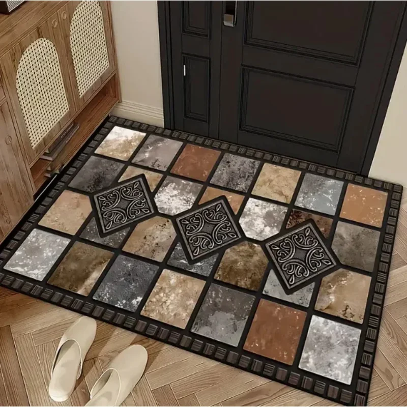 Tapis d'entrée VIKAMA effet pierre vintage, antidérapant et insonorisant, tapis de hall d'entrée, tapis de chambre à coucher et de chevet, décoration de la maison