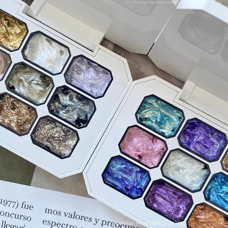 9 Griglie per unghie Pigmento solido Decorazioni per nail art Acquerello Manicure Vernice metallica Disegna polvere glitterata cromata Fiori Unghie Fairy Power