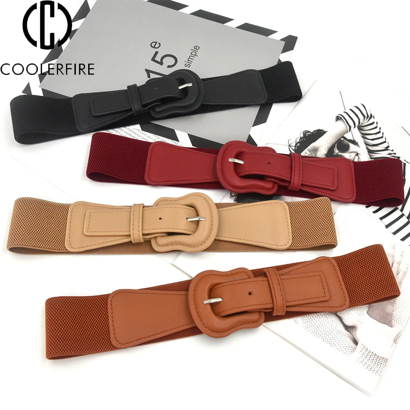 Women's Fashionable Retro Stretch Waist Belts Wide Elastic Cincher Dress Belts with Buckle Cummerbund-Style Corset Waistband