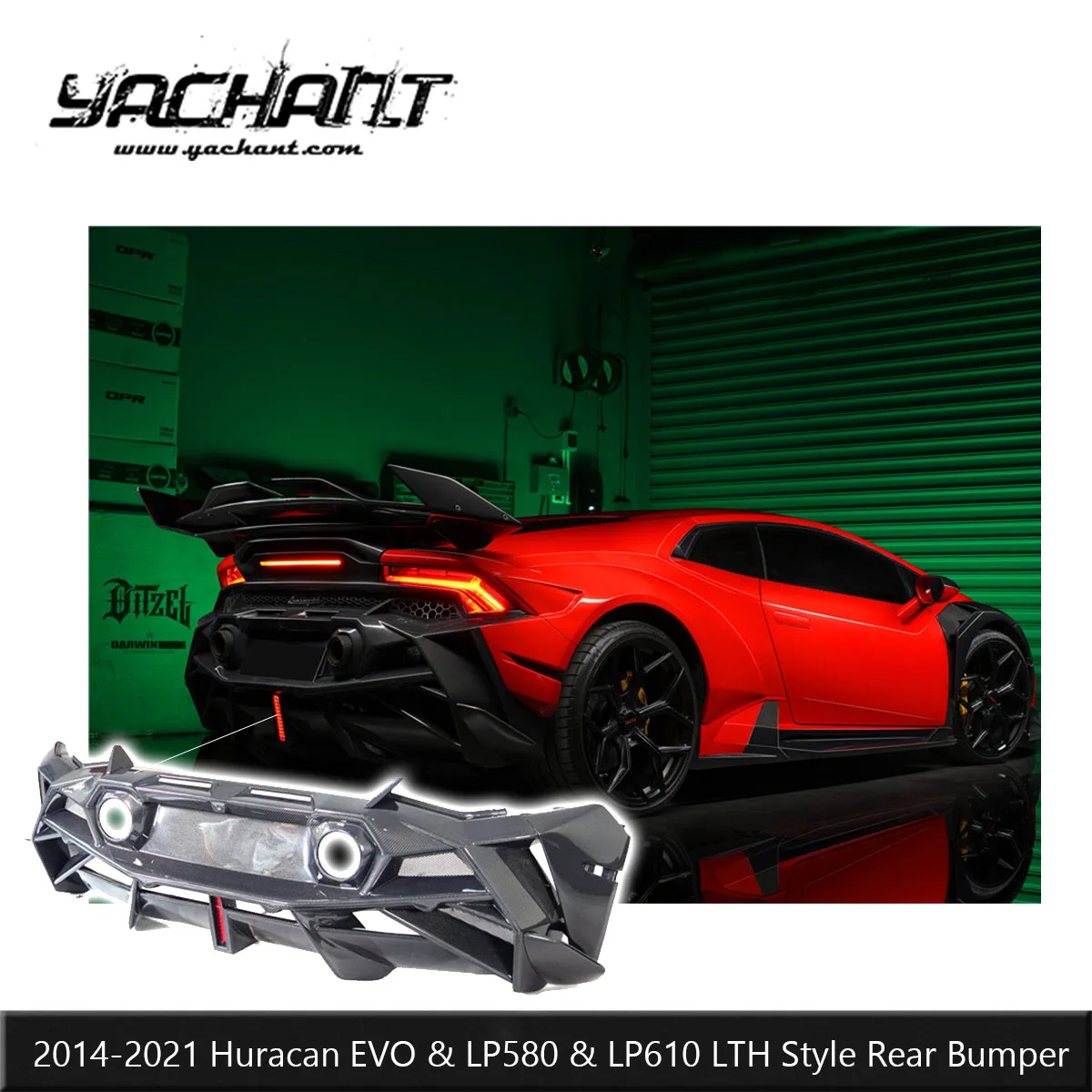 Partial Carbon LTH Style Rear Bumper Fit For 2014-2021 Huracan EVO LP580 LP610 Rear Fascia Performance Exterior Detail