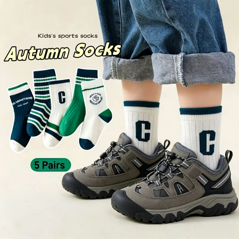 GreenC Kids Crew Socks 5 Pairs Children's Socks Boys Spring Cotton Socks Baby Child 1-14T Sport Sock