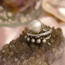 CAOSHI Retro Style Party Ring for Women Delicate Simulated Pearl Finger Jewelry for Engagement Ceremony Vintage Accessories Gift