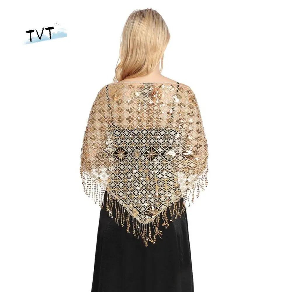 

Practice Sequins Sequins Tassel Shawls Capes Tassels Triangle Shawl Multicolor Hollow Out Belly Dancing Scarf for Girl