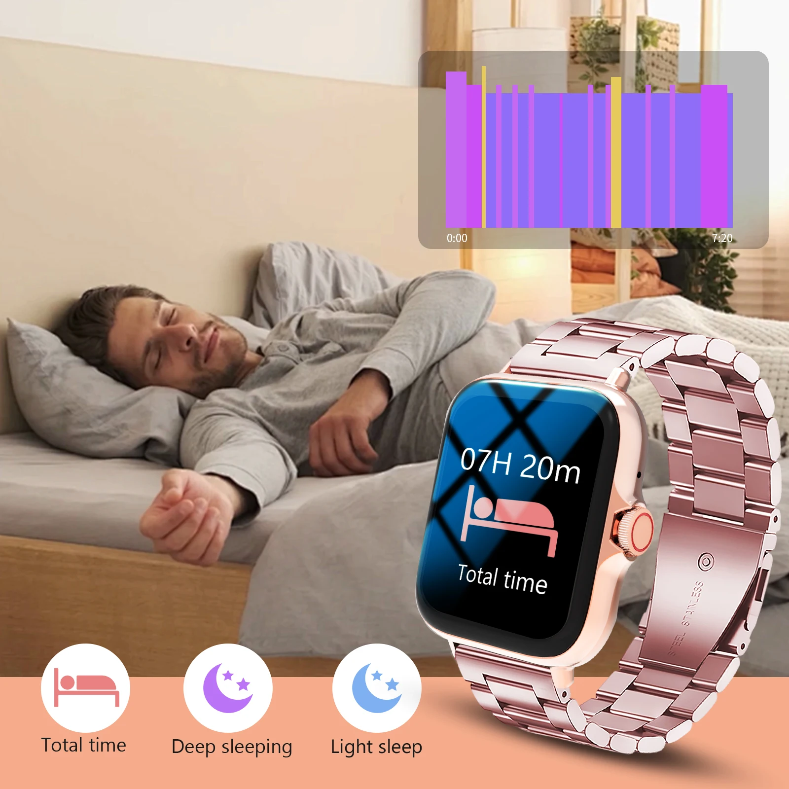 ساعة ذكية جديدة تمامًا، مكالمات بلوتوث، تذكير بالرسائل، تصوير عن بعد، مناسبة لهواتف iPhone وAndroid