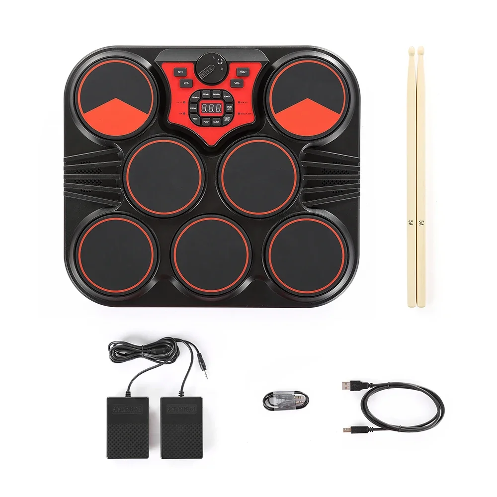 Table Percussion Pad Digital Electric Rechargeable Battery Portable Compact Drum Kit Electronic Tabletop Drum Set