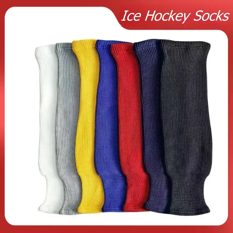 LangMaoSolid Color Ice Hockey Socks Mens Training Sportswear Stockings Child Knitted Thickened Ice Hockey Leggings High Elastici