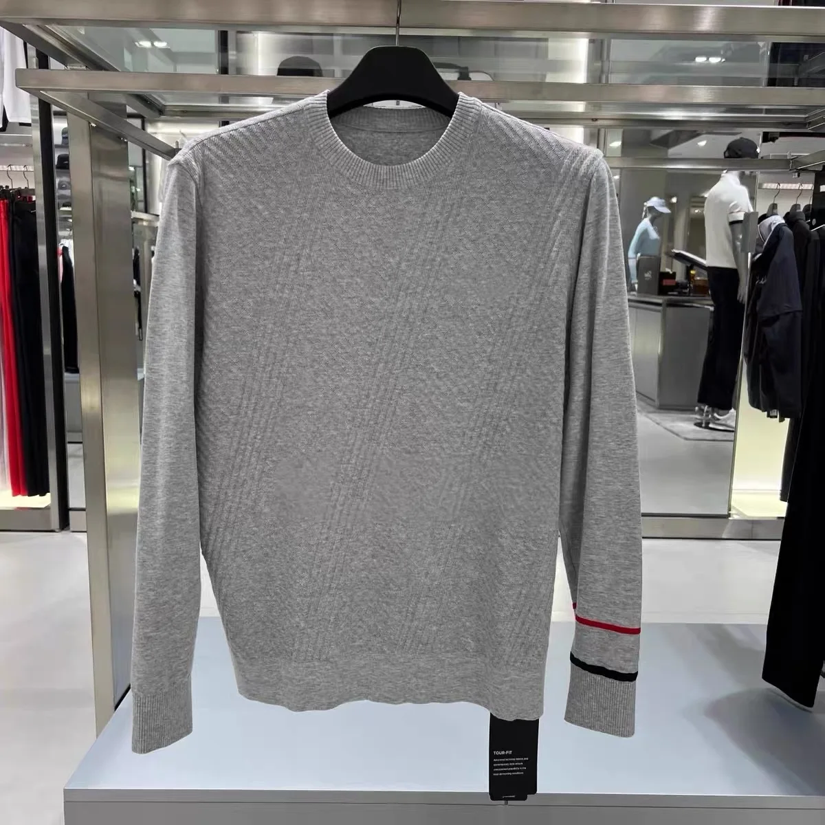 Autumn and winter men's light luxury round-neck knitted golf shirt, sports elastic warm golf sweate man outdoor golf topr