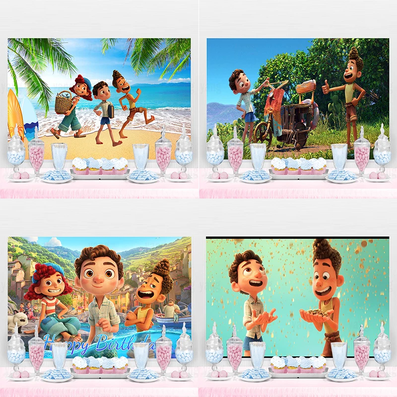 Disney Luca Birthday Party Supplies Photography Backdrop Happy Birthday Party Banner Photo Background Decoration For  Outdoor