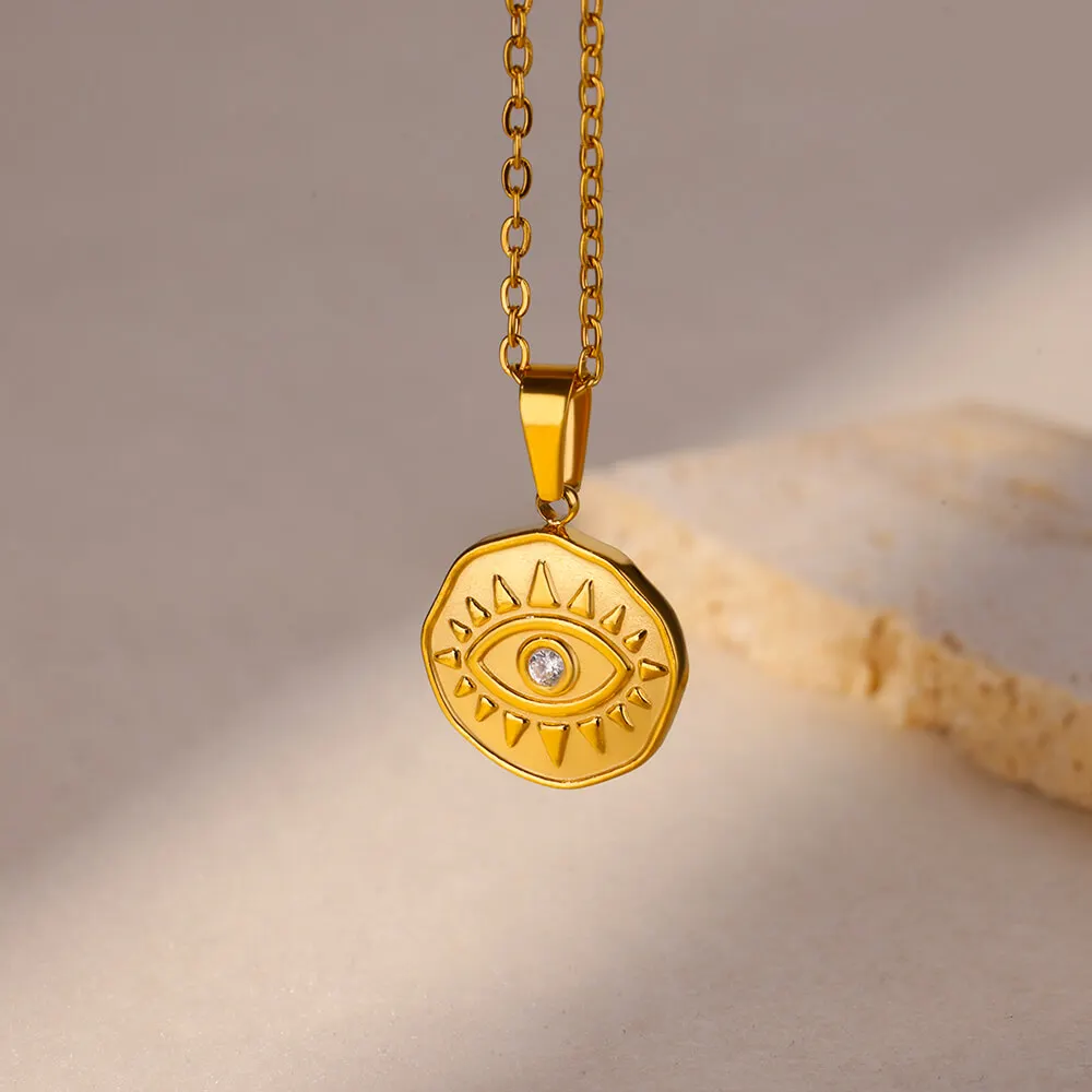 Lucky Evil of Eye Pendant Necklace for Women Gold Color Clavicle Chain Necklaces Wisdom Symbol Stainless Steel Jewelry collar