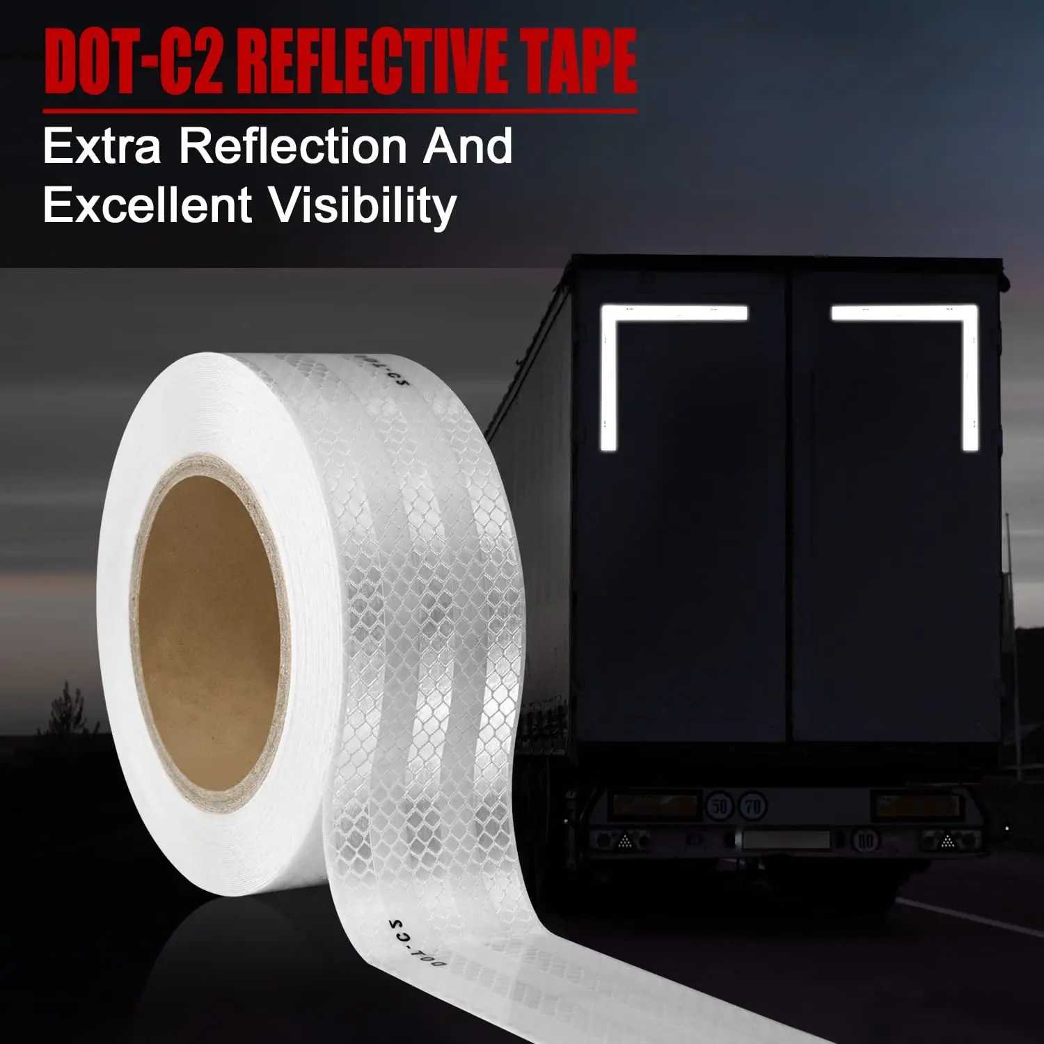 DOT-C2 Reflective Tape Silver Conspicuity Safety Tape Trailer Self Adhesive Warning Caution Reflector Tape for Car Truck Trailer