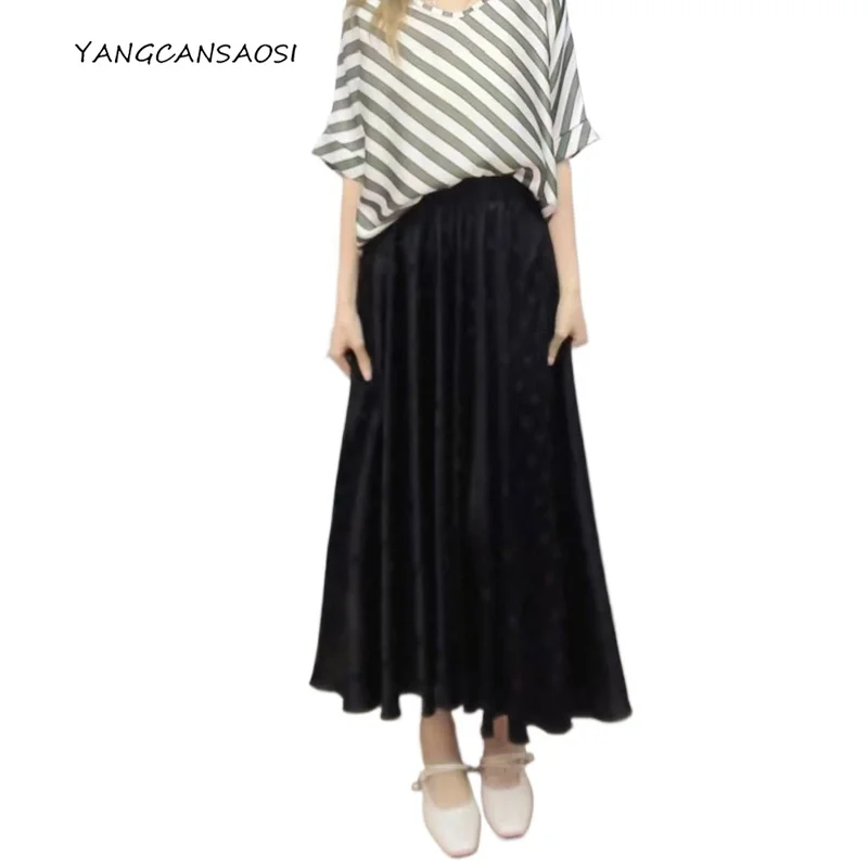 Women's Fashion Clothing 93% Natural Mulberry Silk Elastic Jacquard Satin Diagonal Cut Sagging Feeling 3.5m Large Swing Skirt