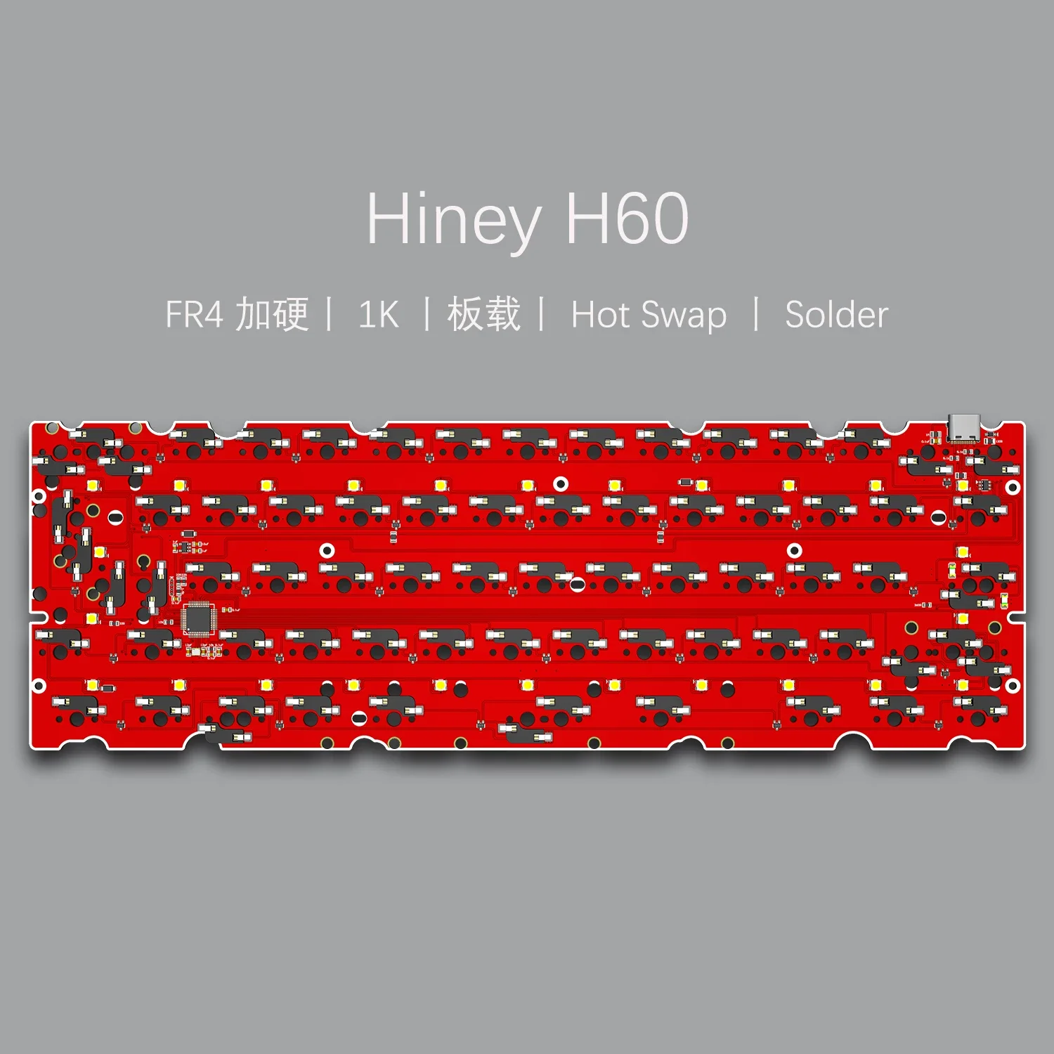 Hotswap/Soldering pcb compatible with Hiney H60 RGB underglow VIA remap 1K with AI03 and onboard USB