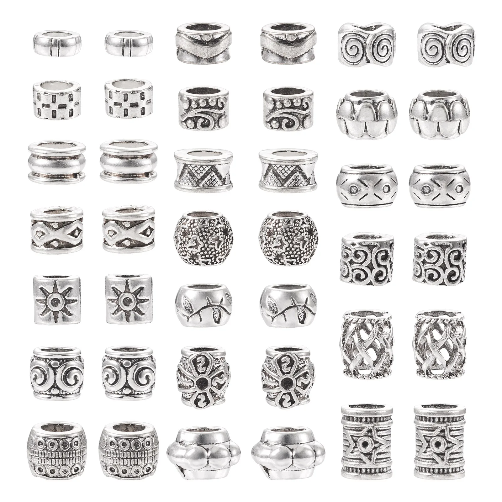 

100Pcs Tibetan Antique Silver Color European Large Hole Loose Spacer Beads for Bracelet Necklace Jewelry Making DIY Findings