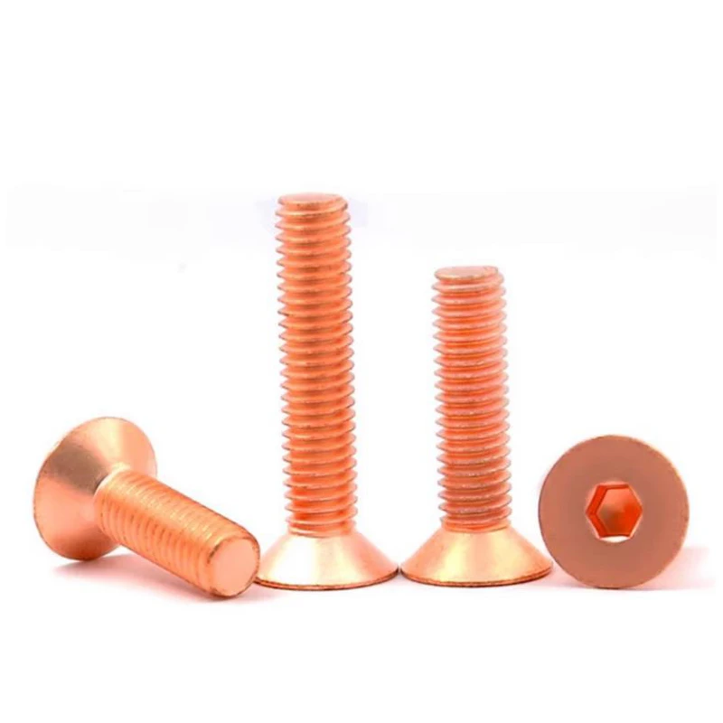 

M3-M8 T2 Pure Copper Countersunk Hex Socket Screws – Flat Cup/Flat Head Conductive Electric Bolts