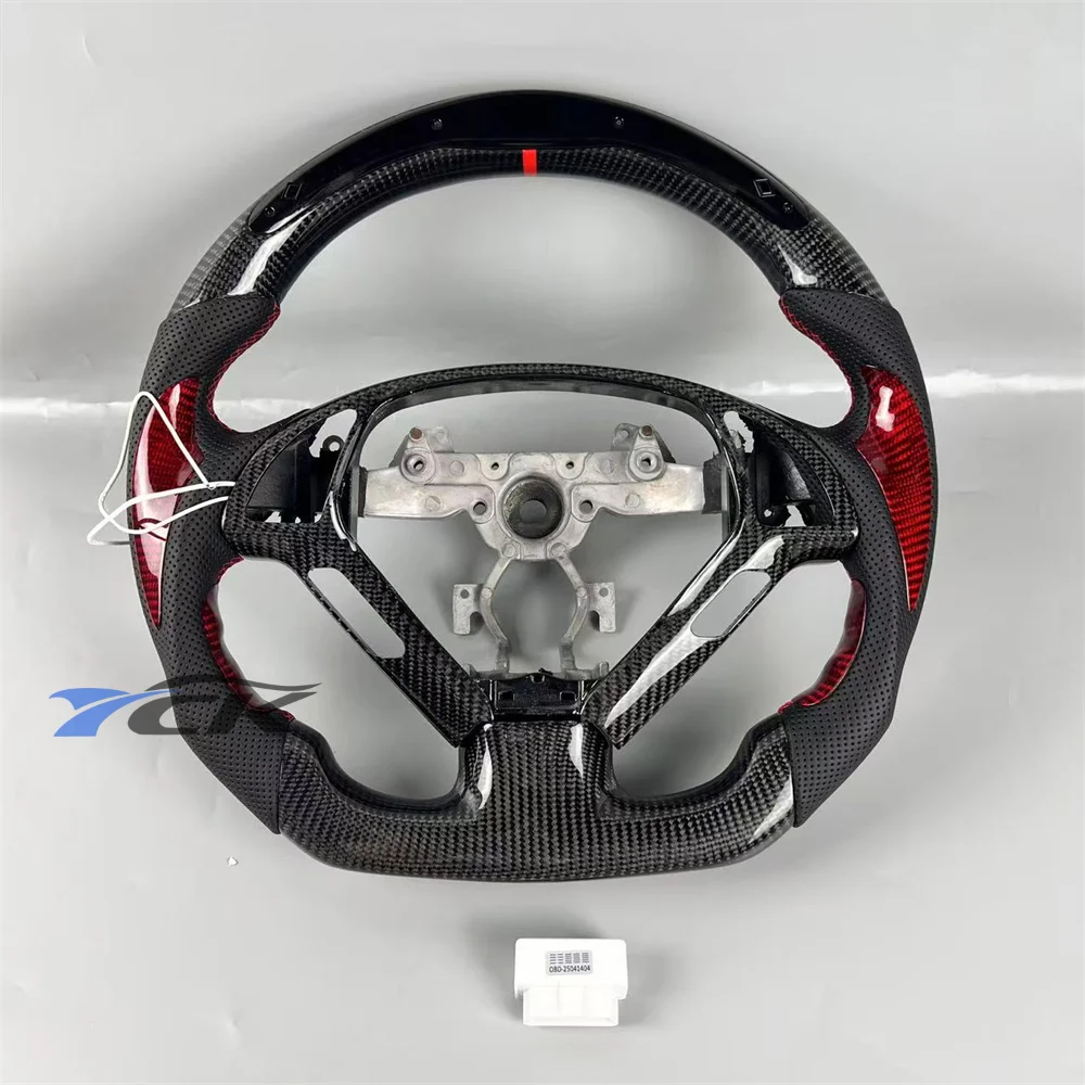 LED Steering Wheel fit for 2008 209 2010 2011 2012 2013 Infiniti G37 Black Carbon Fiber Leather Red stitching car accessories