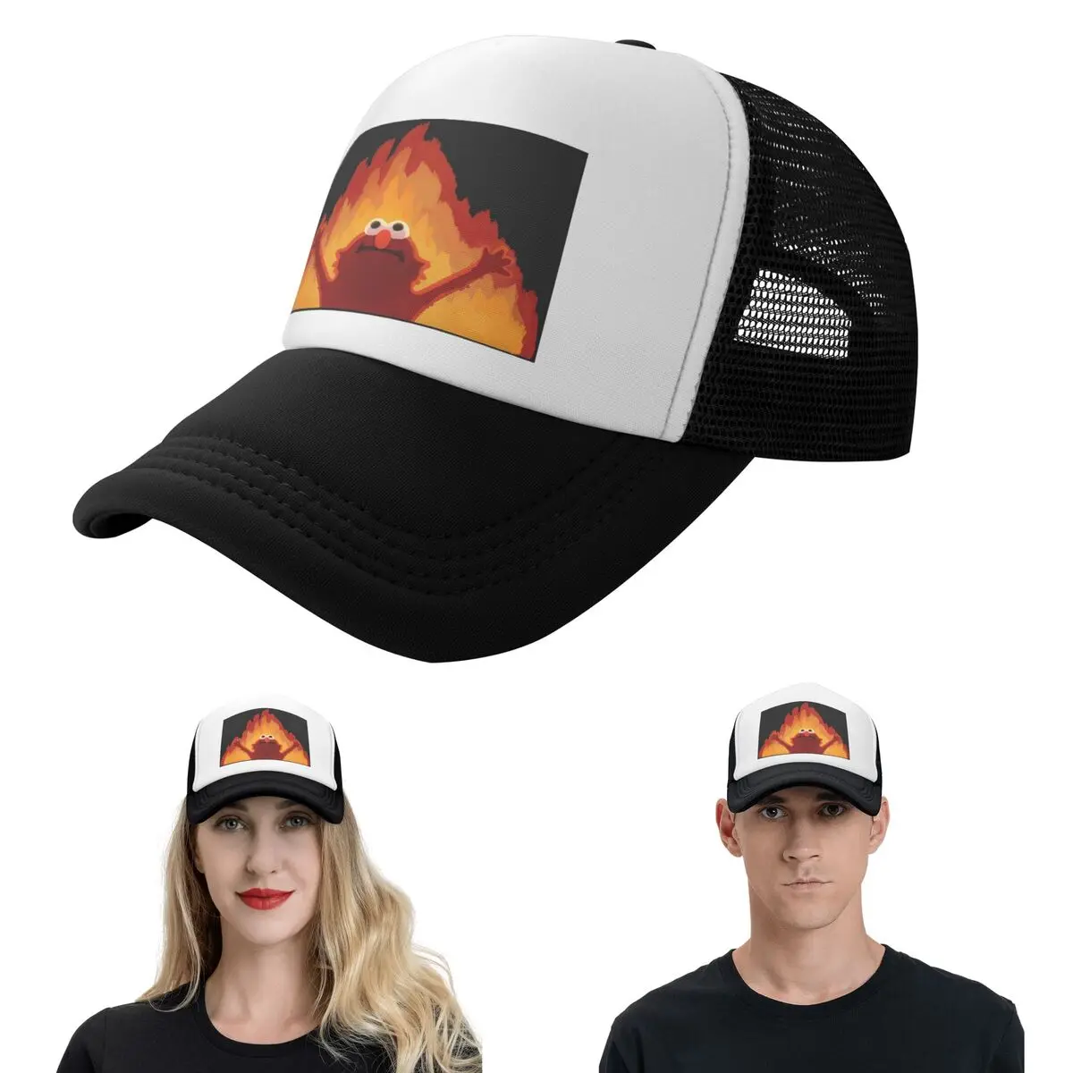 Hellmo Elmo On Fire Cap Fashion Mesh Baseball Caps Adjustable Hat Hip Hop Summer Unisex Baseball Hats