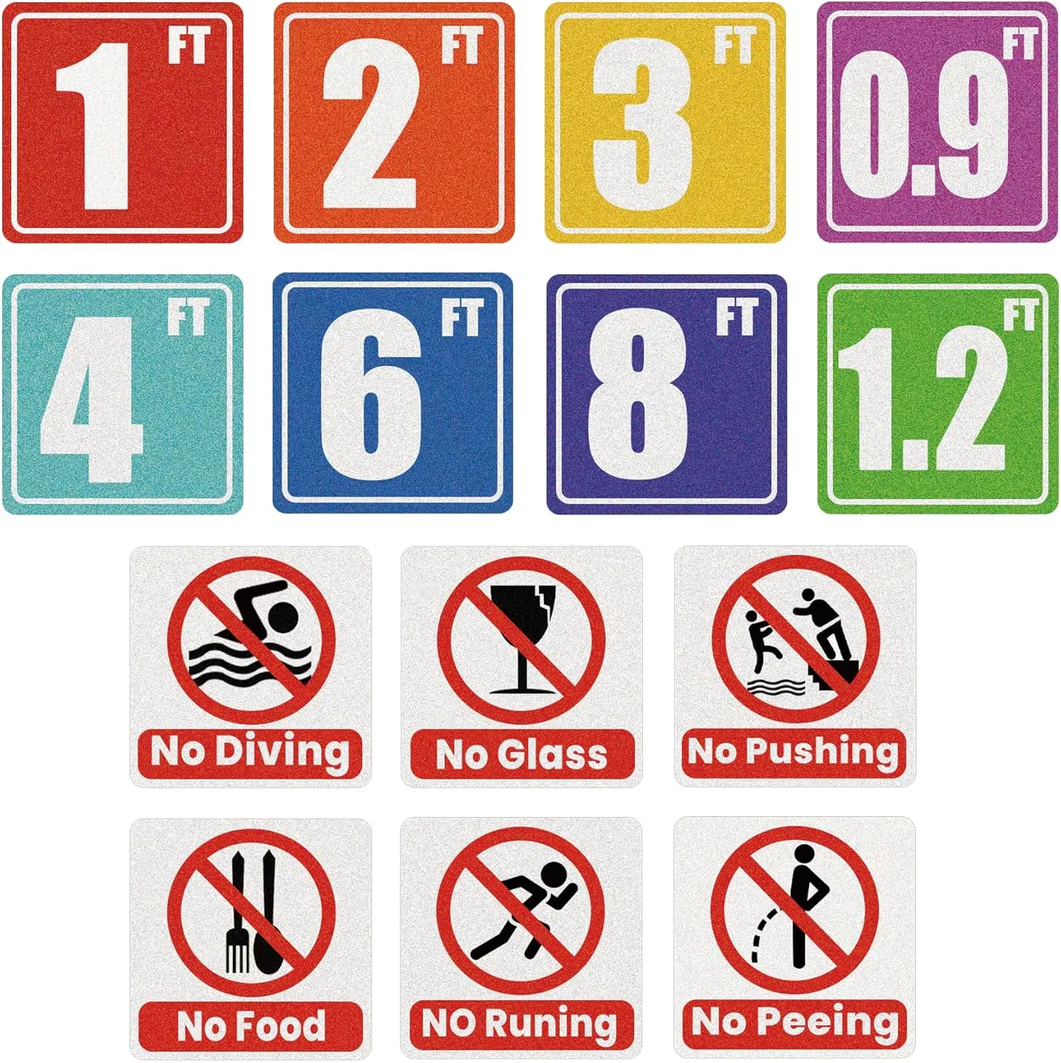

6x6 inch Pool Depth Number Markers Sign Labels Non-Slip Pool Safety Marker Sticker No Glass No Diving No Food No Runing